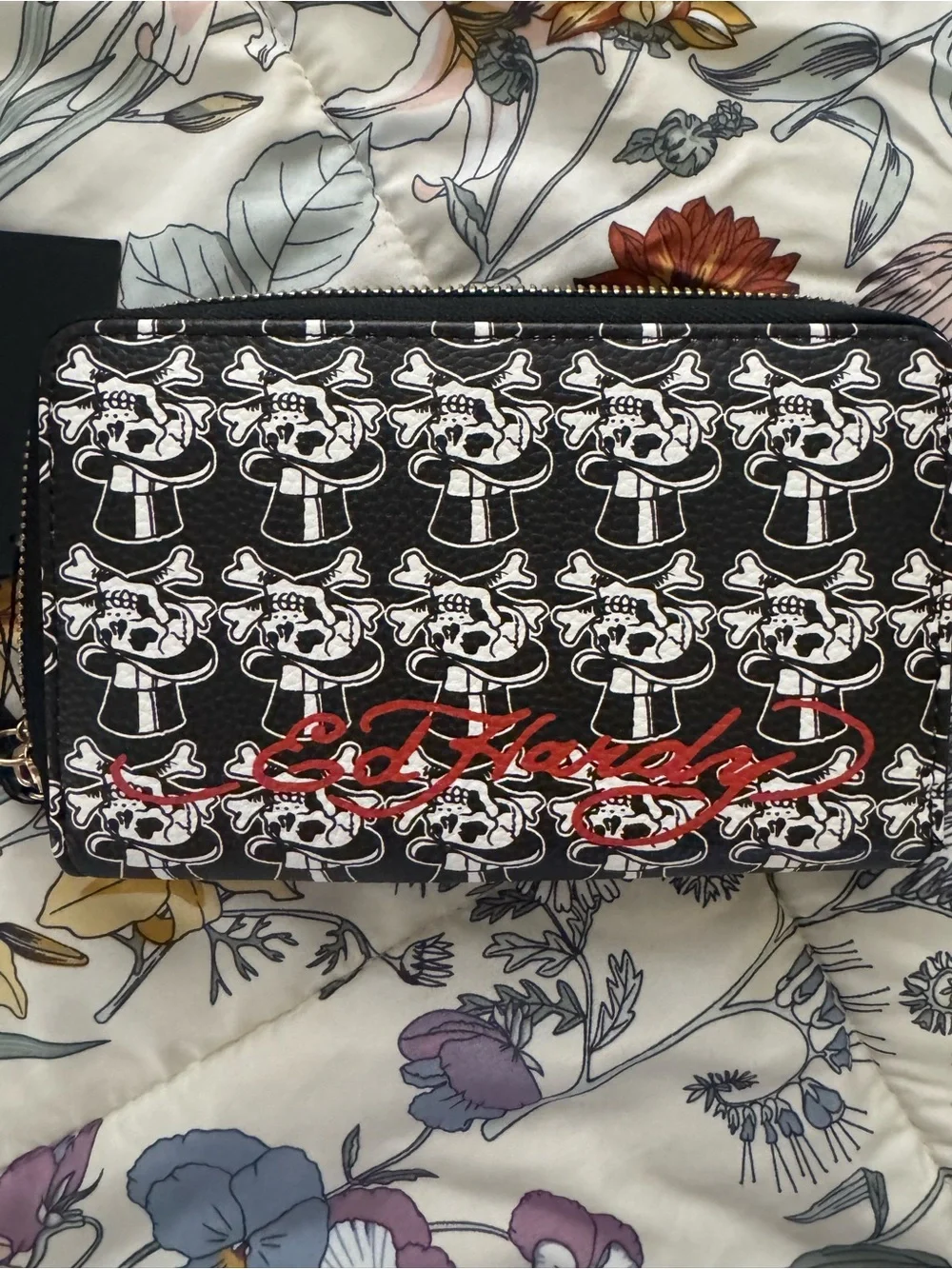 Ed Hardy Black Printed Tiger Zip Wallet Wristlet